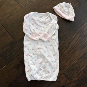 Little me pink bunnies nightgown and hat